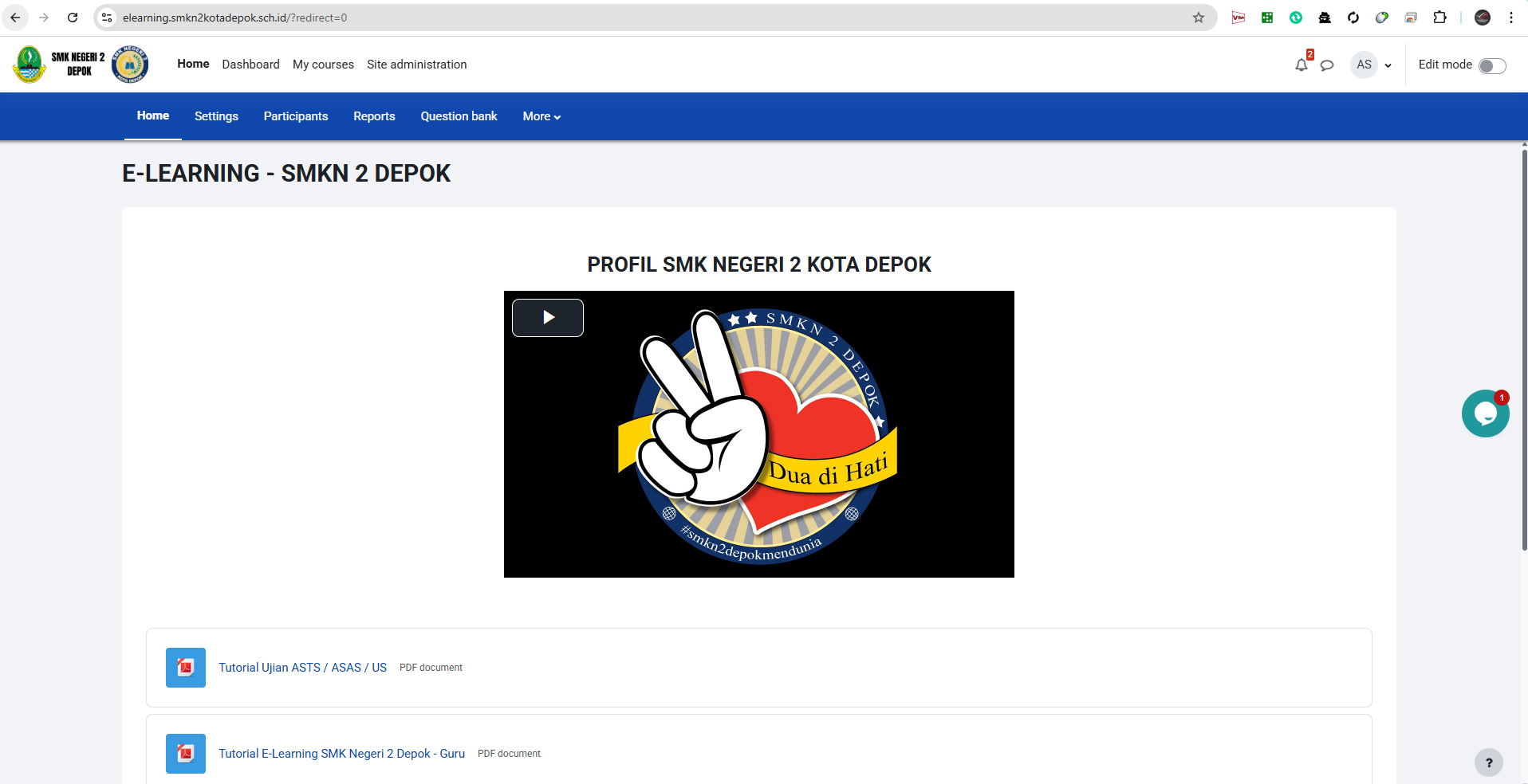 Galeri Implementasi Pembuatan Pembelajaran E-Learning SMKN 2 Depok menggunakan Moodle